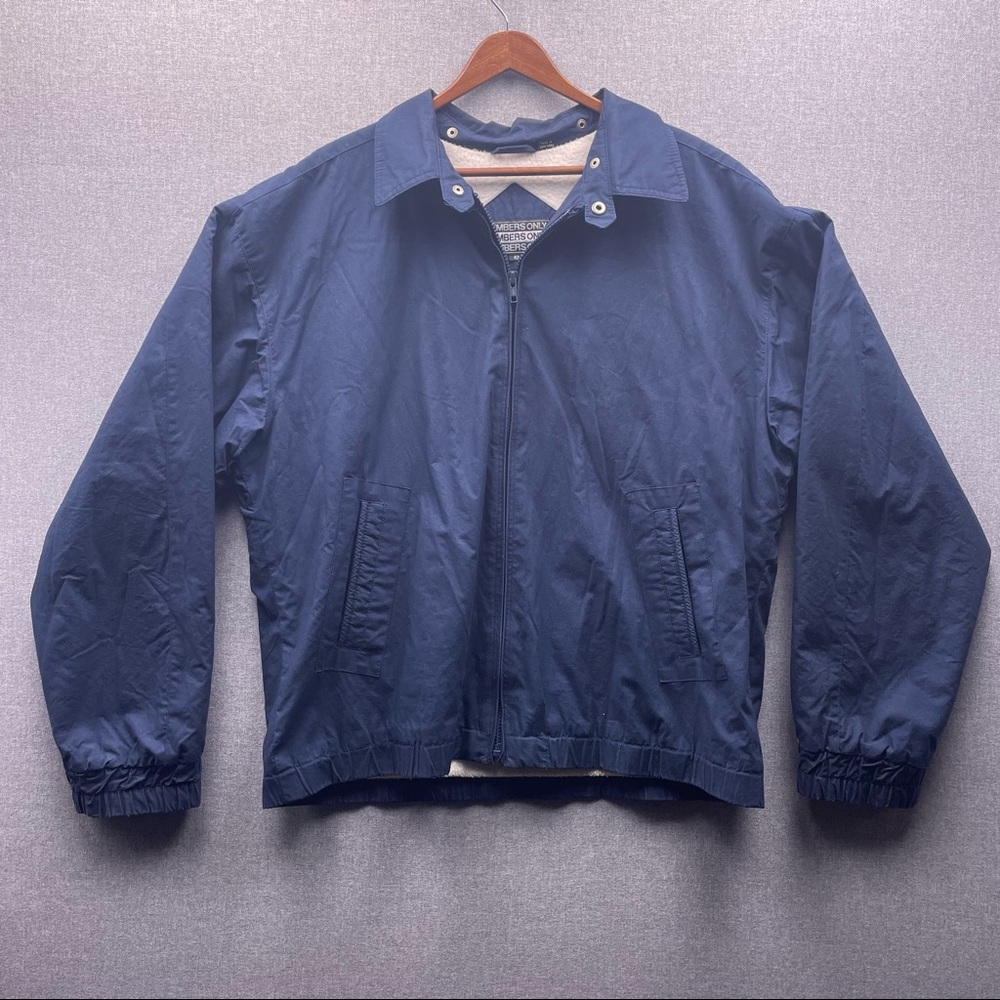 Members Only Sherpa Lined Thin Full Zip Navy Blue Lightweight Shirt Jacket Vtg